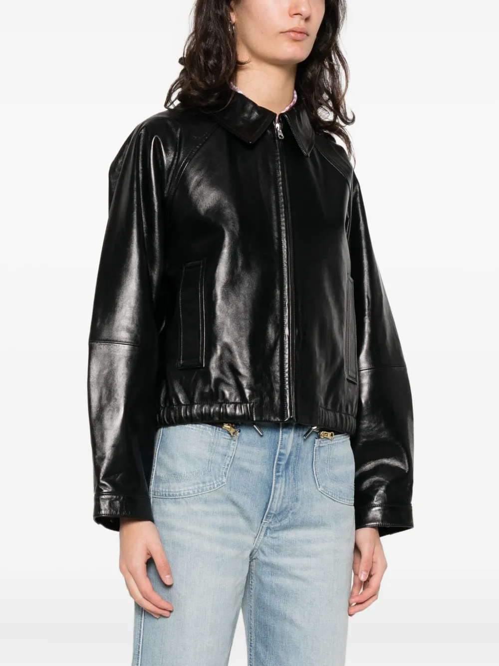  Sandro Zip Leather Jacket - Black 