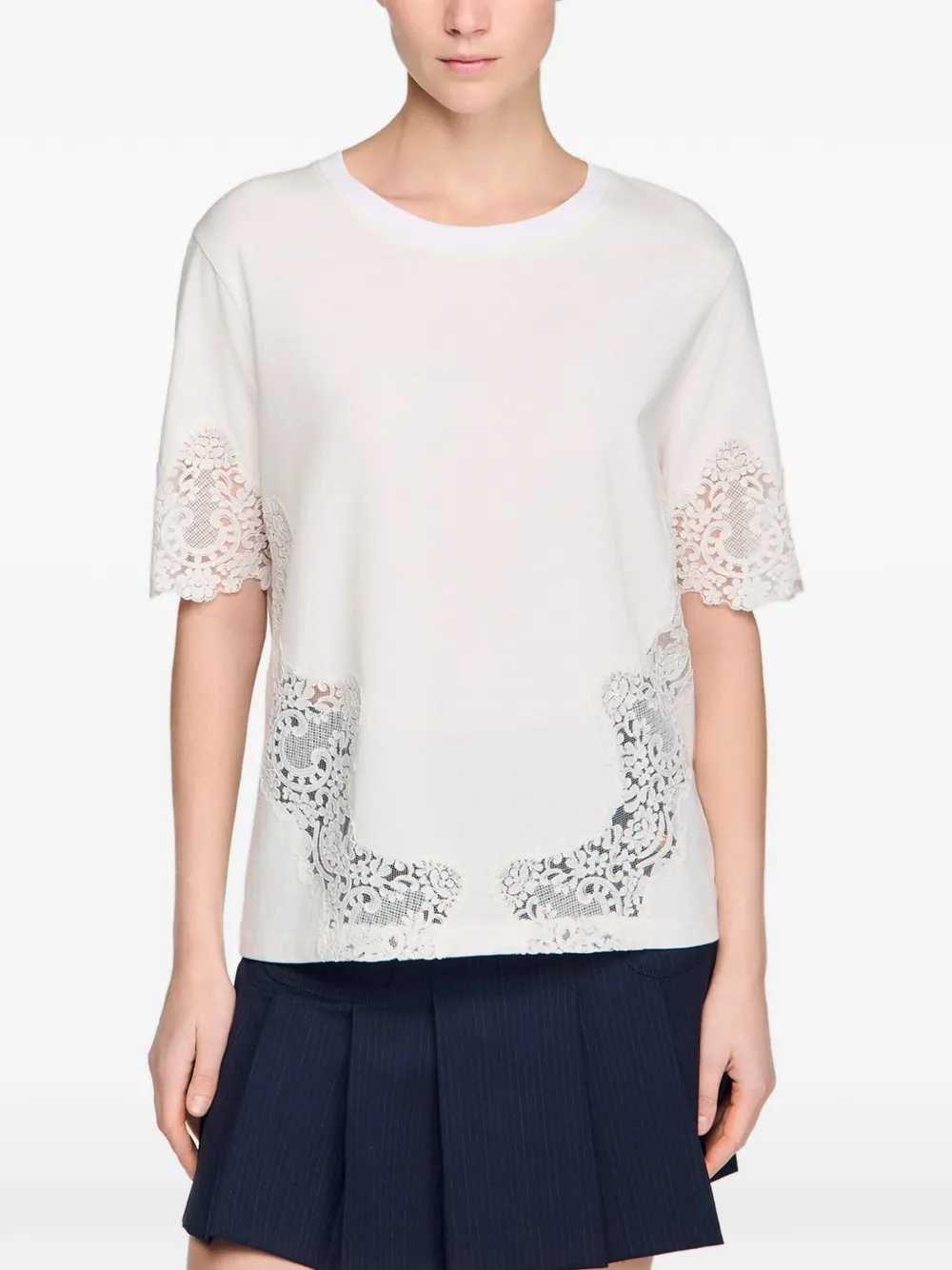 SANDRO Katoenen T-shirt met kanten detail Wit
