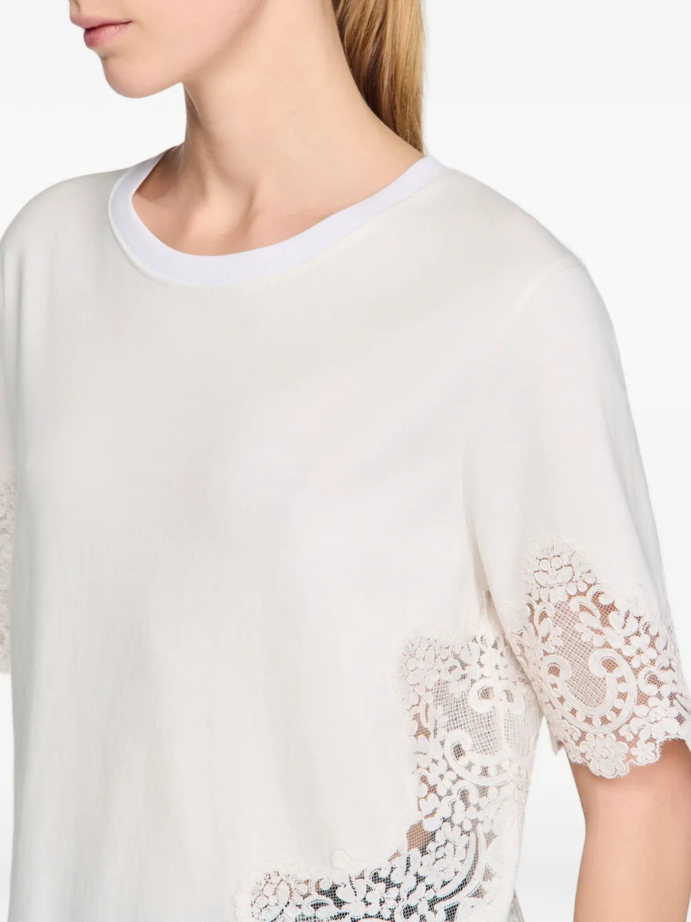 SANDRO Katoenen T-shirt met kanten detail Wit