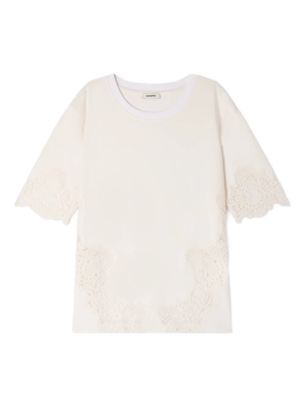 Sandro Lace-detail Short-sleeve T-shirt In White