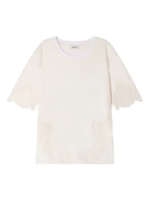 SANDRO cotton T-shirt with lace detail 