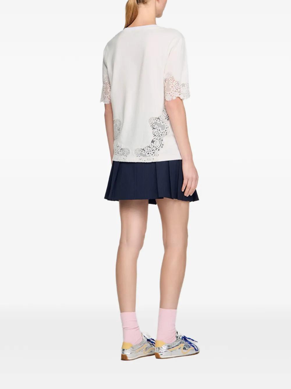 SANDRO Katoenen T-shirt met kanten detail Wit