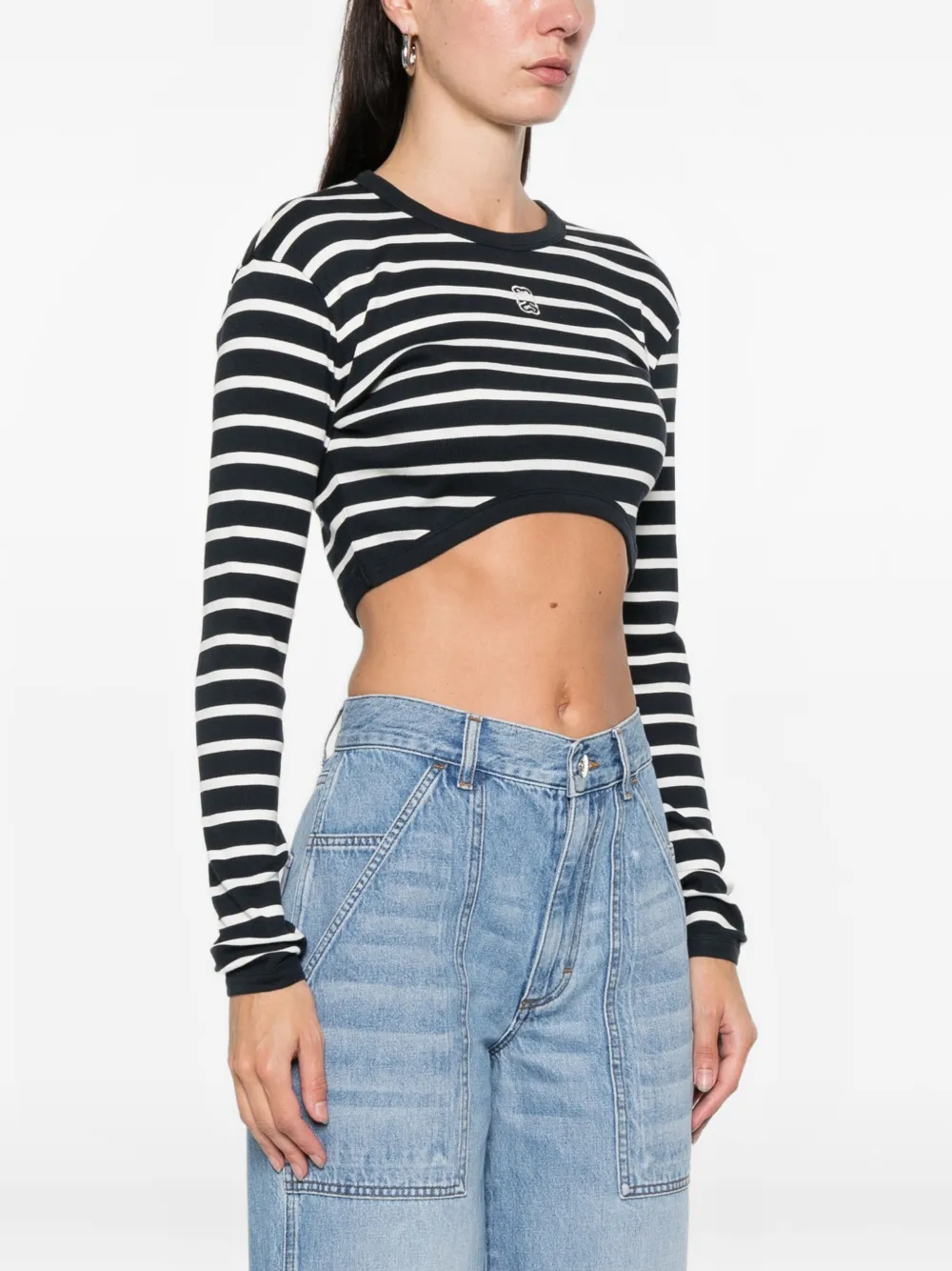 Sandro Striped Embroidered Cotton T-shirt - Blue 