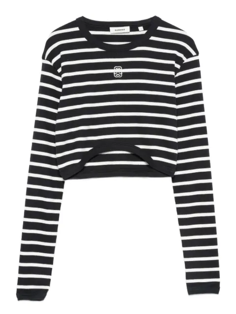 SANDRO striped embroidered cotton T-shirt