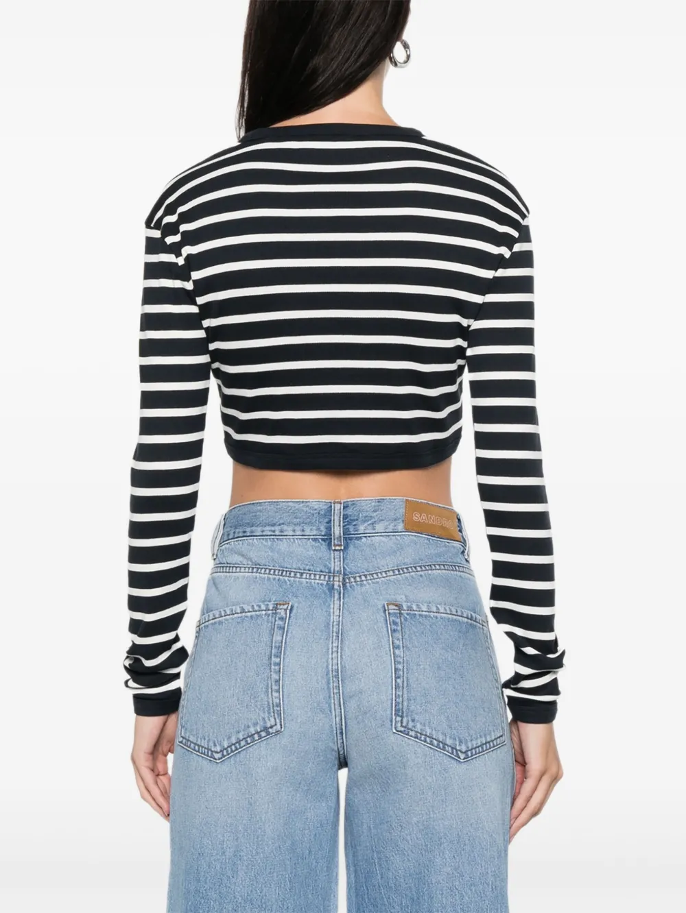 SANDRO Gestreept katoenen cropped T-shirt Blauw