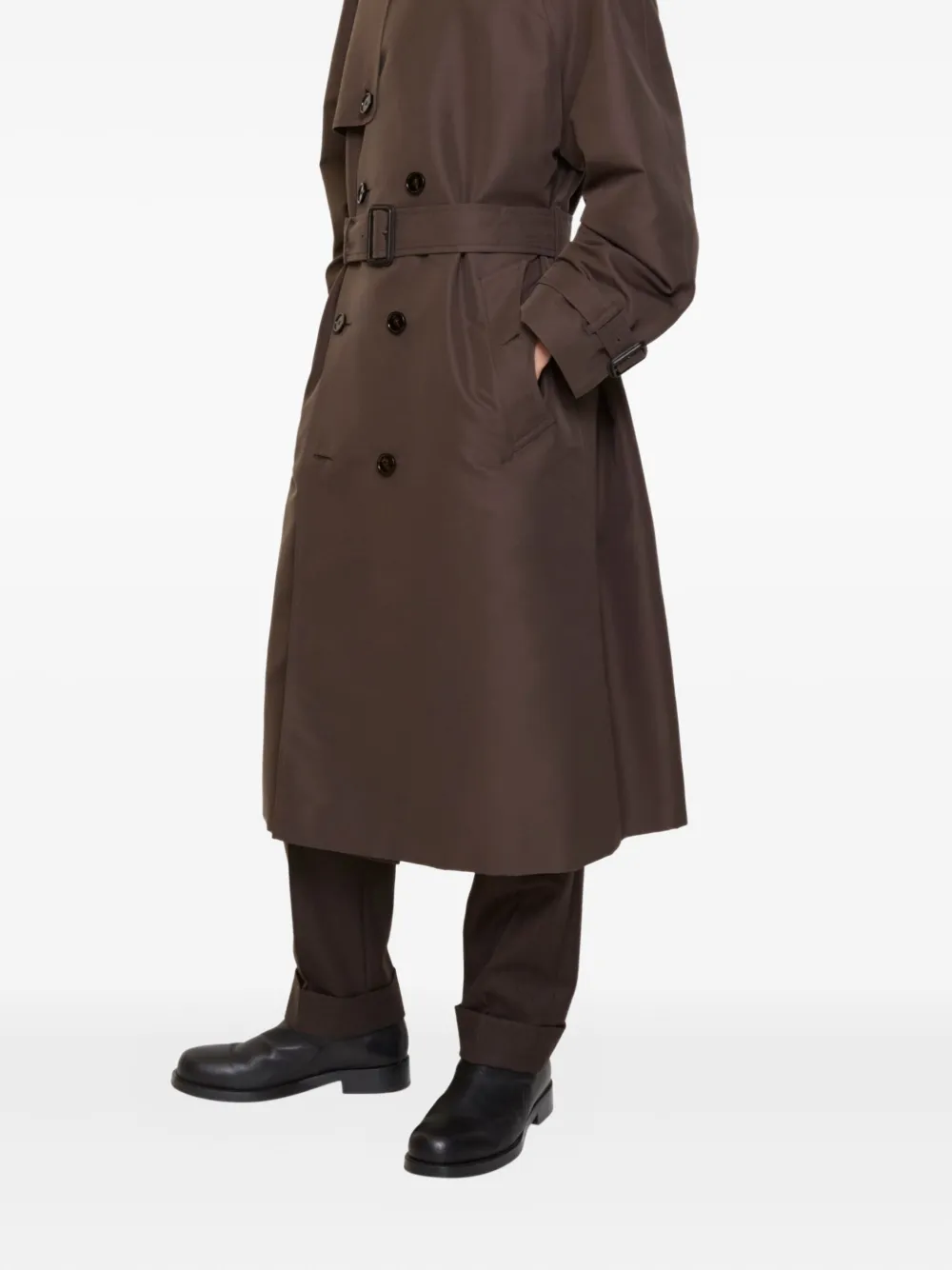 Burberry Trenchcoat met ceintuur en geruite kraag Bruin