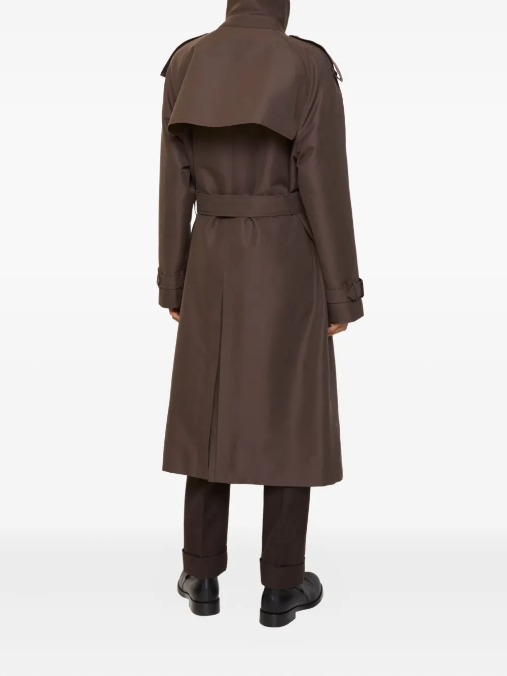 Burberry Trenchcoat met ceintuur en geruite kraag Bruin