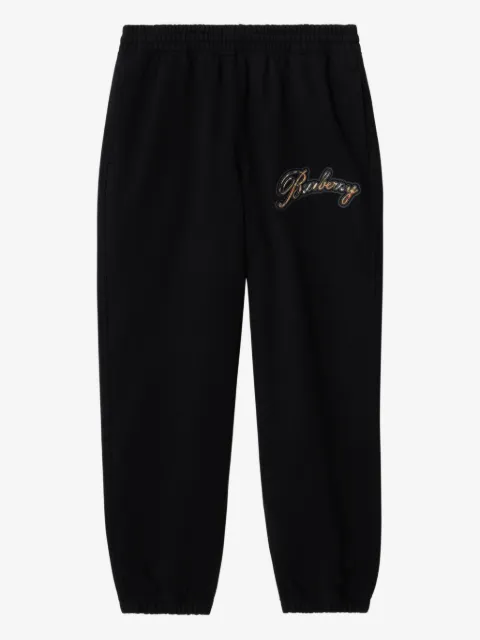 Burberry check cursive logo cotton jogging pants