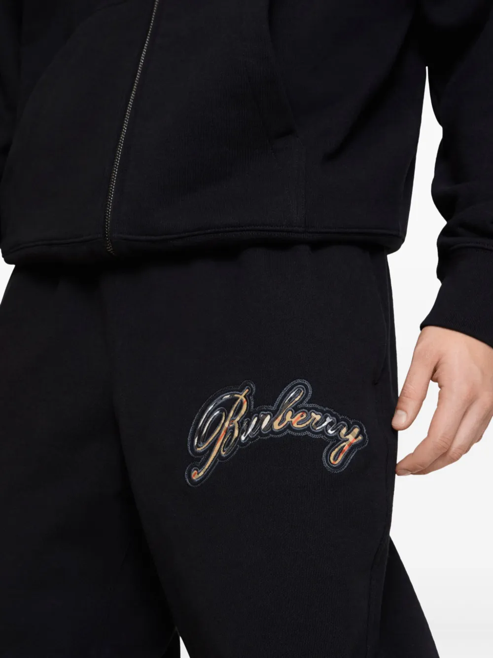 Burberry Katoenen trainingsbroek met geruit logo Zwart