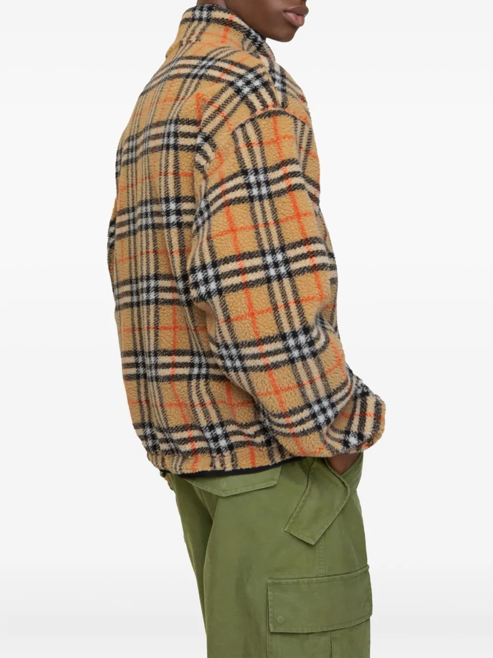 Burberry Geruit fleece jack met trechterhals Beige