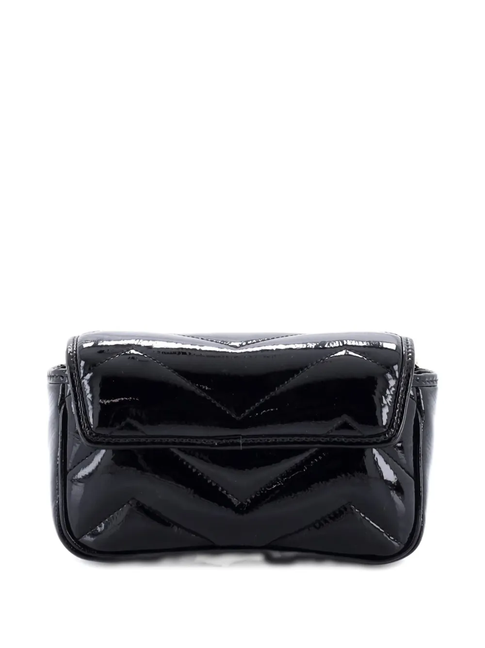 Pre-owned Gucci Gg Marmont Flap Bag Matelasse Patent Super Mini Crossbody Bag In Black