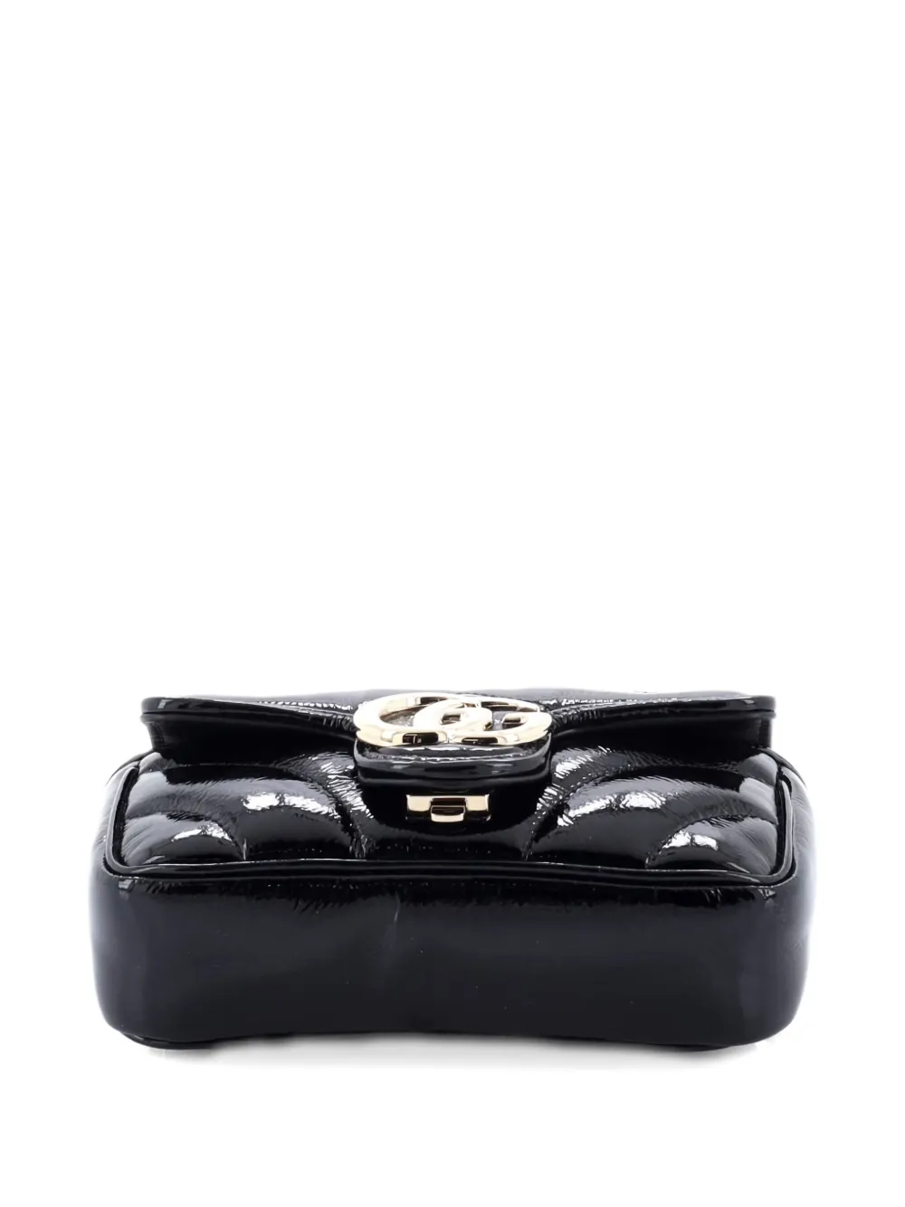 Pre-owned Gucci Gg Marmont Flap Bag Matelasse Patent Super Mini Crossbody Bag In Black