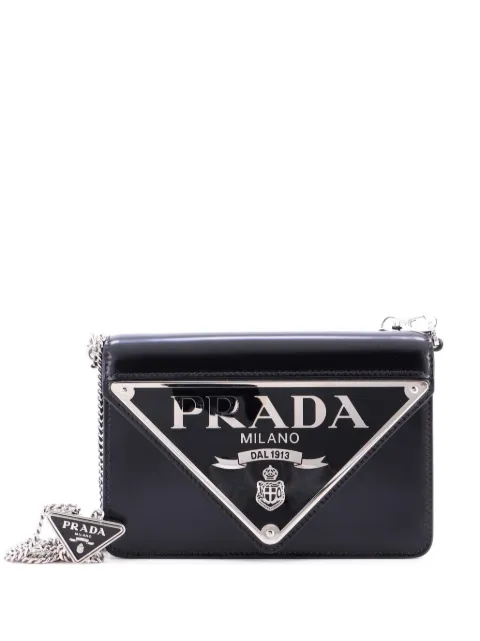 Prada Pre-Owned Maxi Triangle Logo Chain Flap Bag Brushed Leather Small crossbody bag