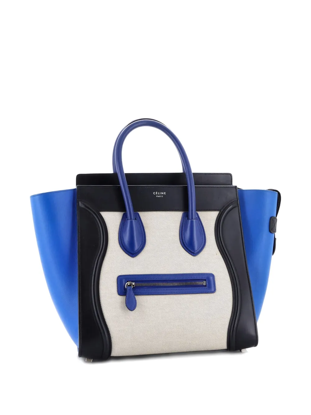 Pre-owned Celine Tricolor Luggage Bag Canvas And Leather Mini Tote Bag In Blue