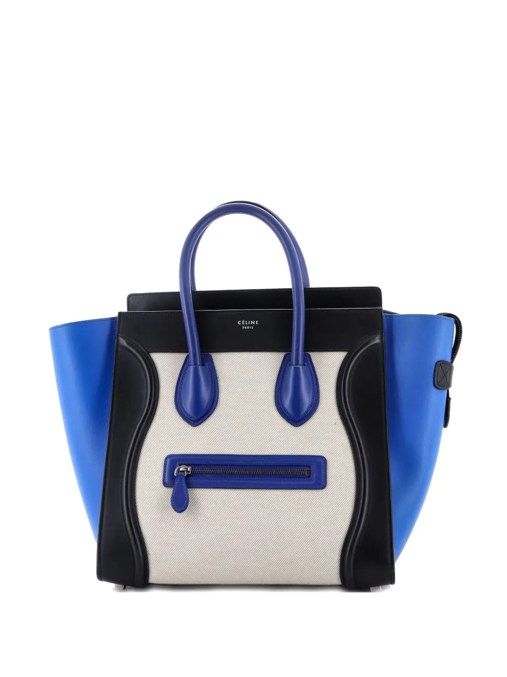Pre-owned Celine Tricolor Luggage Bag Canvas And Leather Mini Tote Bag In Blue