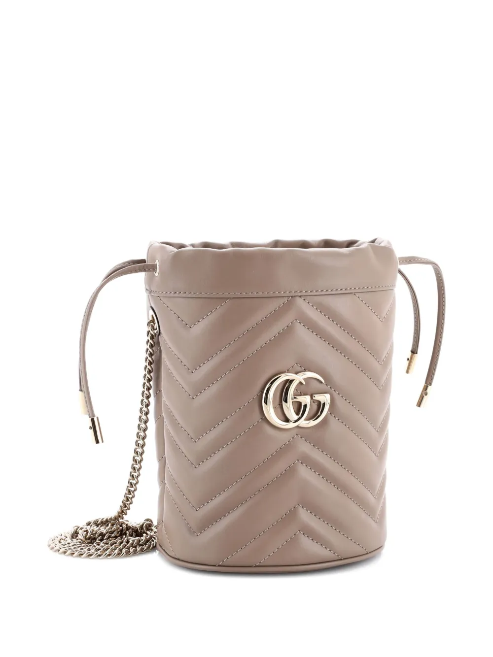 Pre-owned Gucci Gg Marmont Matelasse Leather Mini Bucket Bag In Neutral