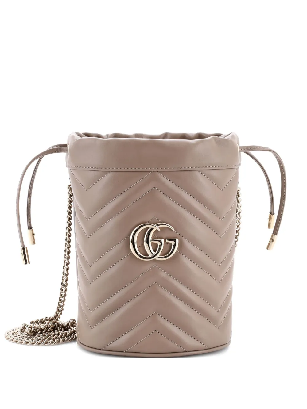Pre-owned Gucci Gg Marmont Matelasse Leather Mini Bucket Bag In Neutral