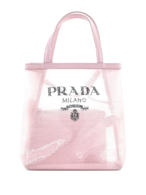 Prada Pre-Owned Logo Open Sequined Mesh Small tote bag