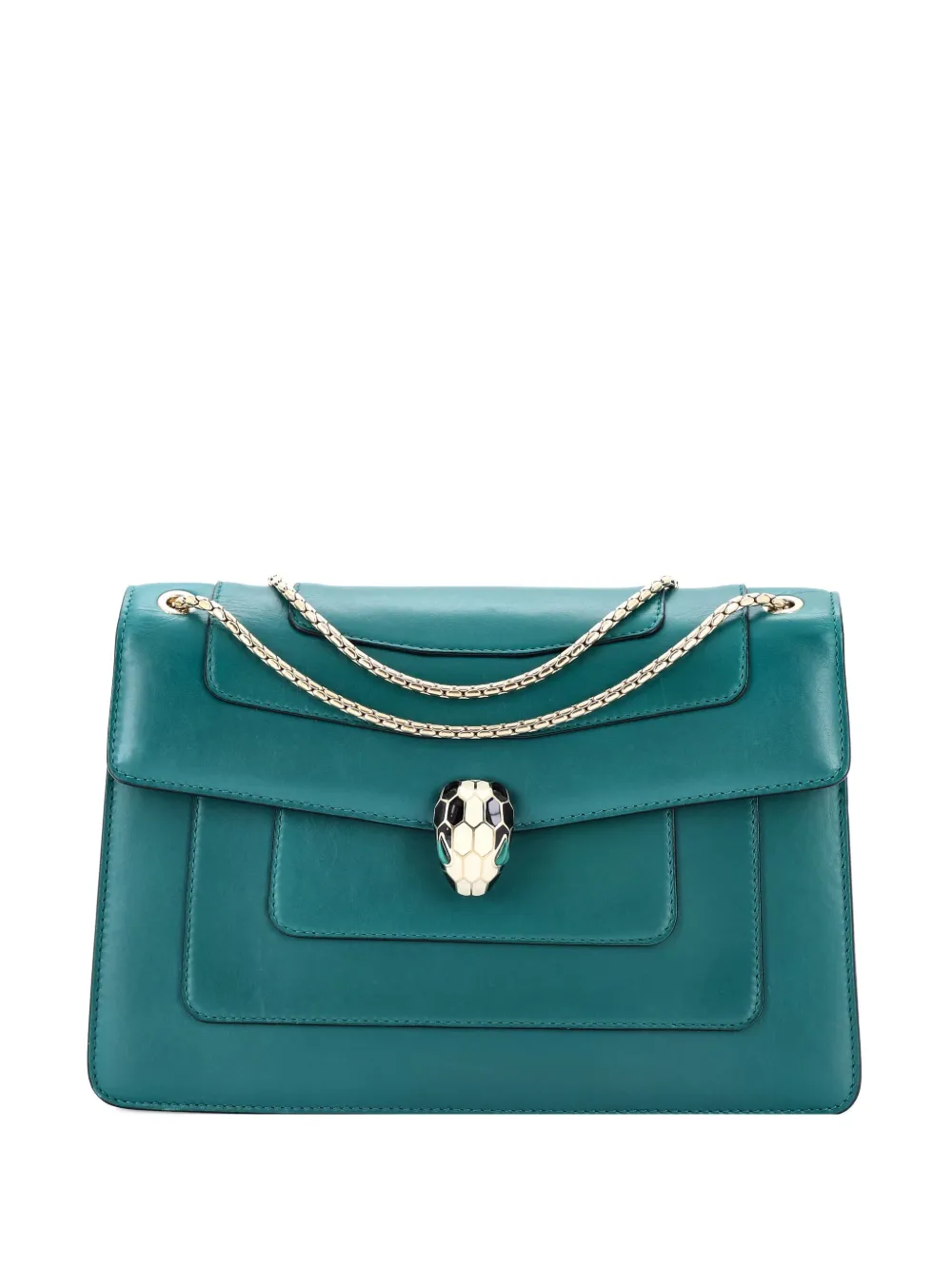 Pre-owned Bvlgari Serpenti Forever Leather Medium Shoulder Bag In Green