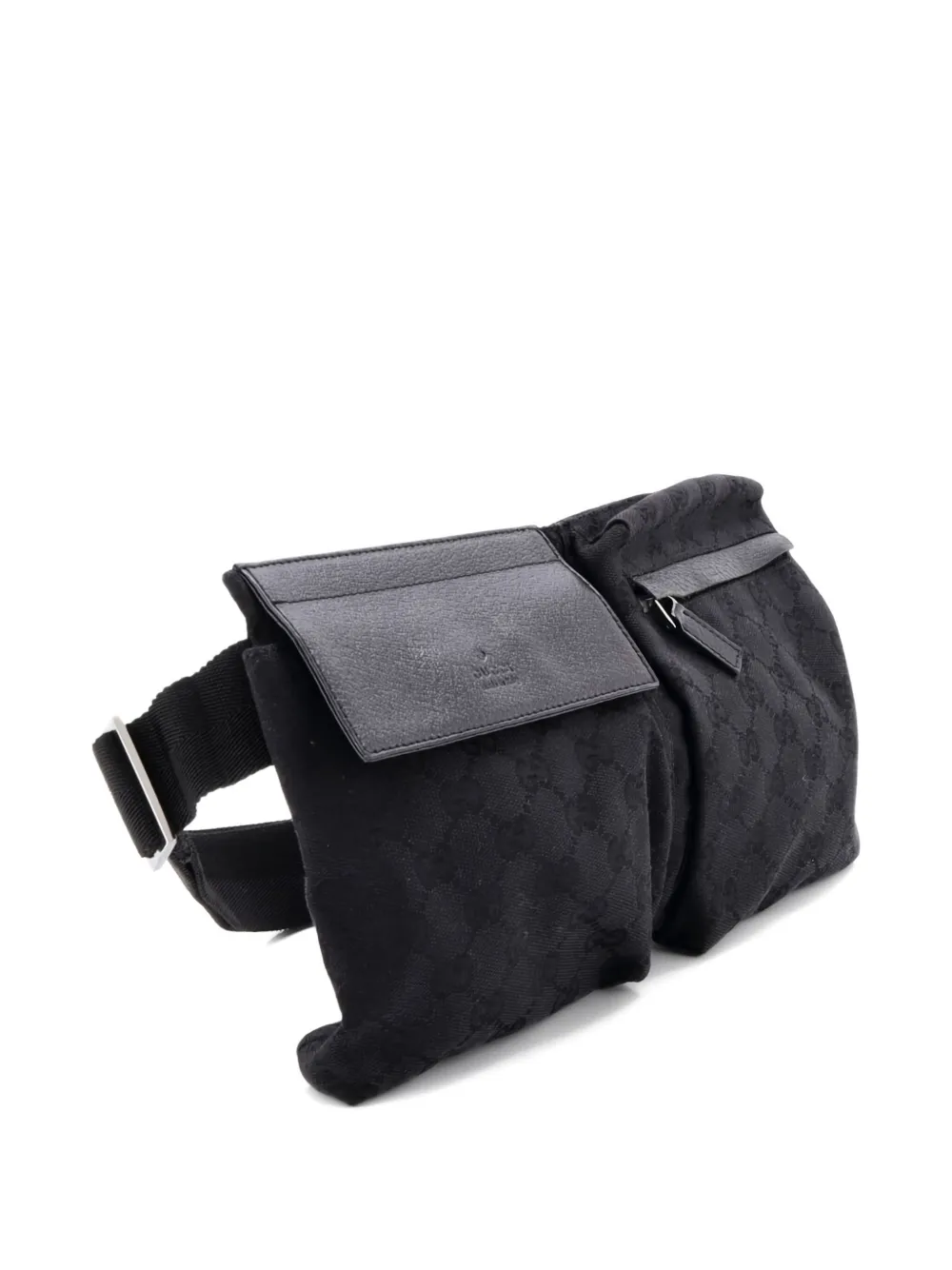 Pre-owned Gucci Vintage Double Gg Canvas With Leather Belt Bag In Black