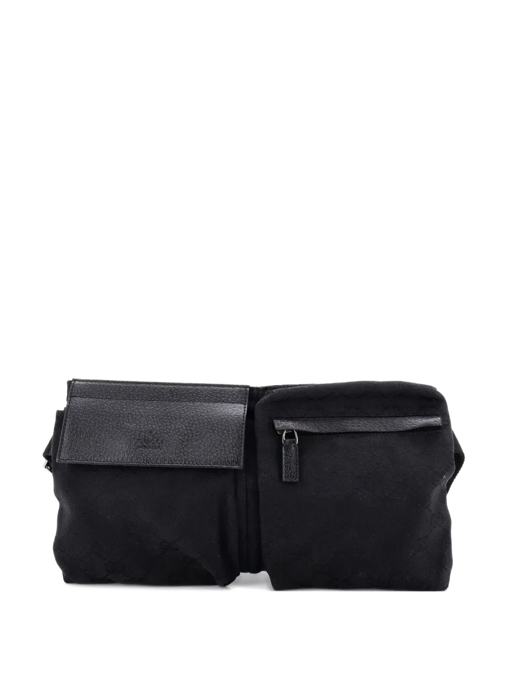 Pre-owned Gucci Vintage Double Gg Canvas With Leather Belt Bag In Black