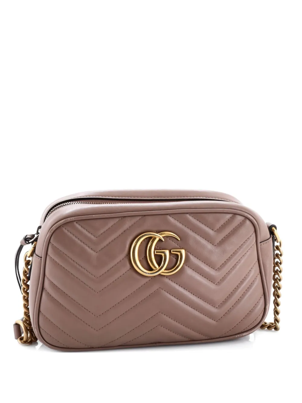 Pre-owned Gucci Gg Marmont Shoulder Bag Matelasse Leather Small Crossbody Bag In Neutral