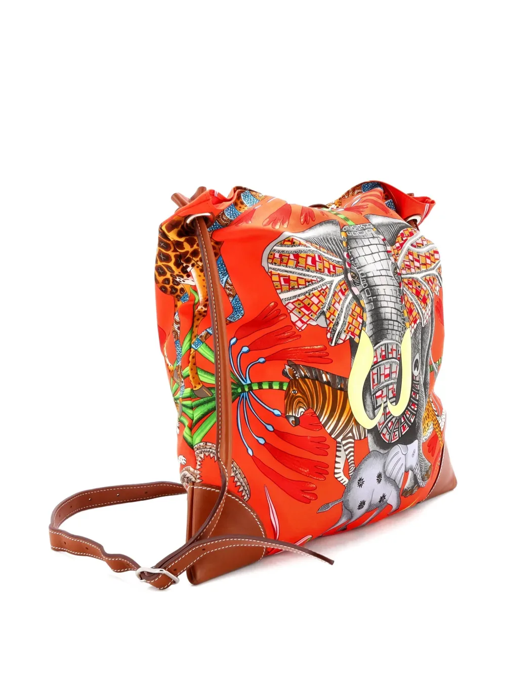 Pre-owned Hermes Silky City Bag Printed Silk And Leather Pm Crossbody Bag In Orange