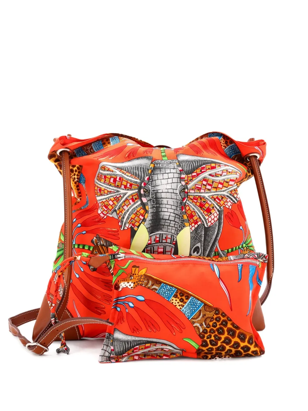 Pre-owned Hermes Silky City Bag Printed Silk And Leather Pm Crossbody Bag In Orange