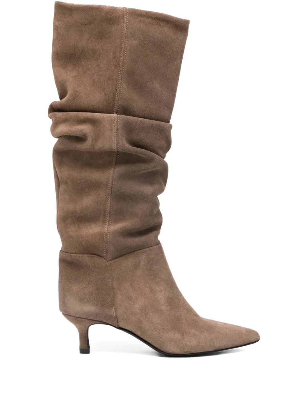 Gisel Moire 50mm Morgan pointed ruched knee-high boots | Brown | Image 1