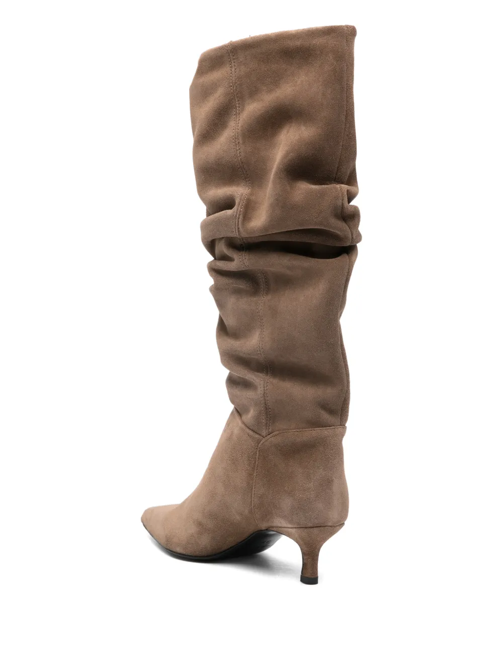 Gisel Moire 50mm Morgan Pointed Ruched Knee-high Boots In Brown