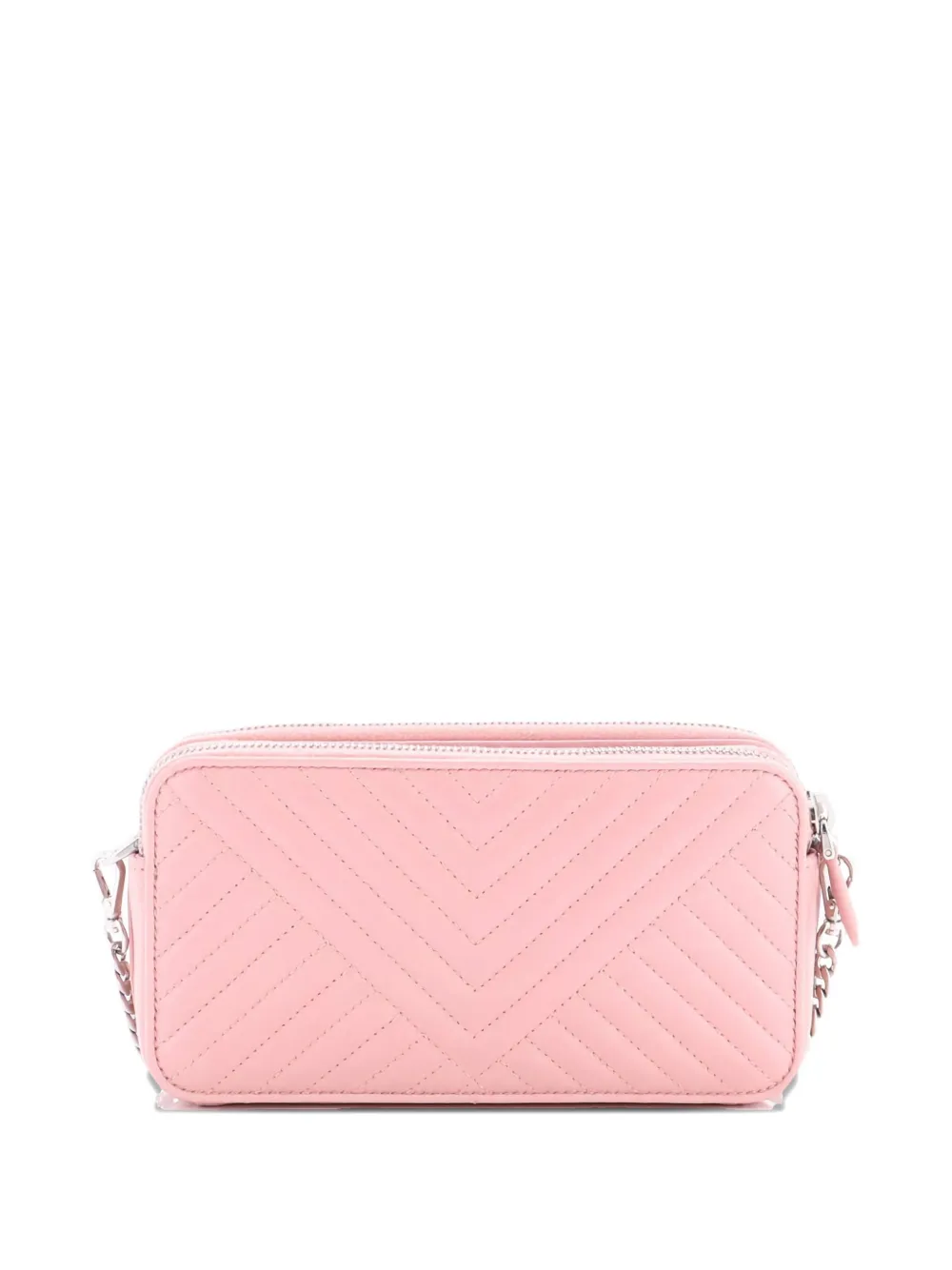 Pre-owned Prada Double Zip Wallet On Chain Crossbody Chevron Leather Mini Shoulder Bag In Pink