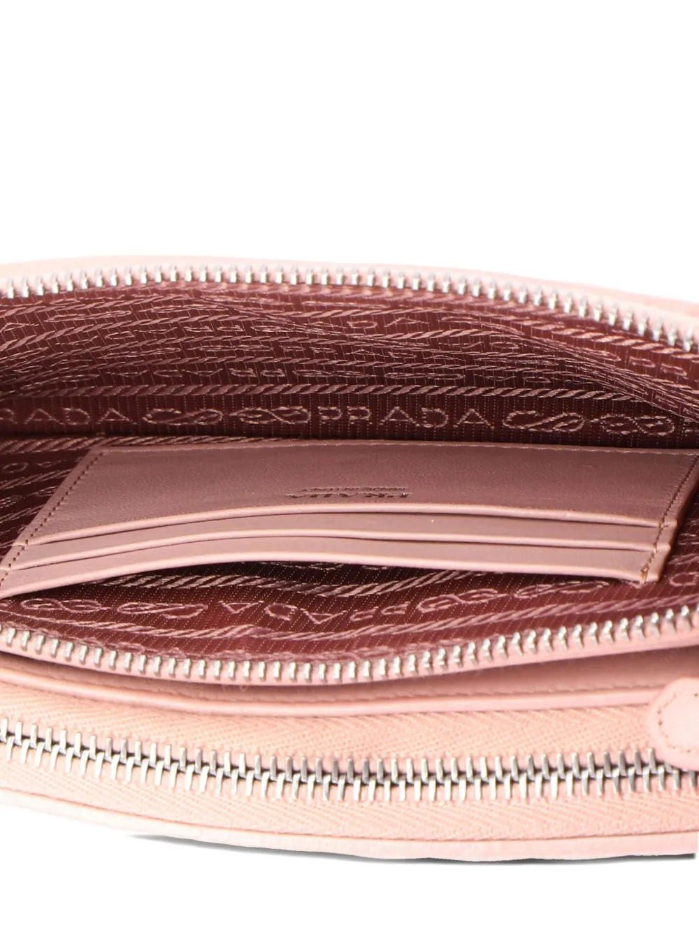 Pre-owned Prada Double Zip Wallet On Chain Crossbody Chevron Leather Mini Shoulder Bag In Pink