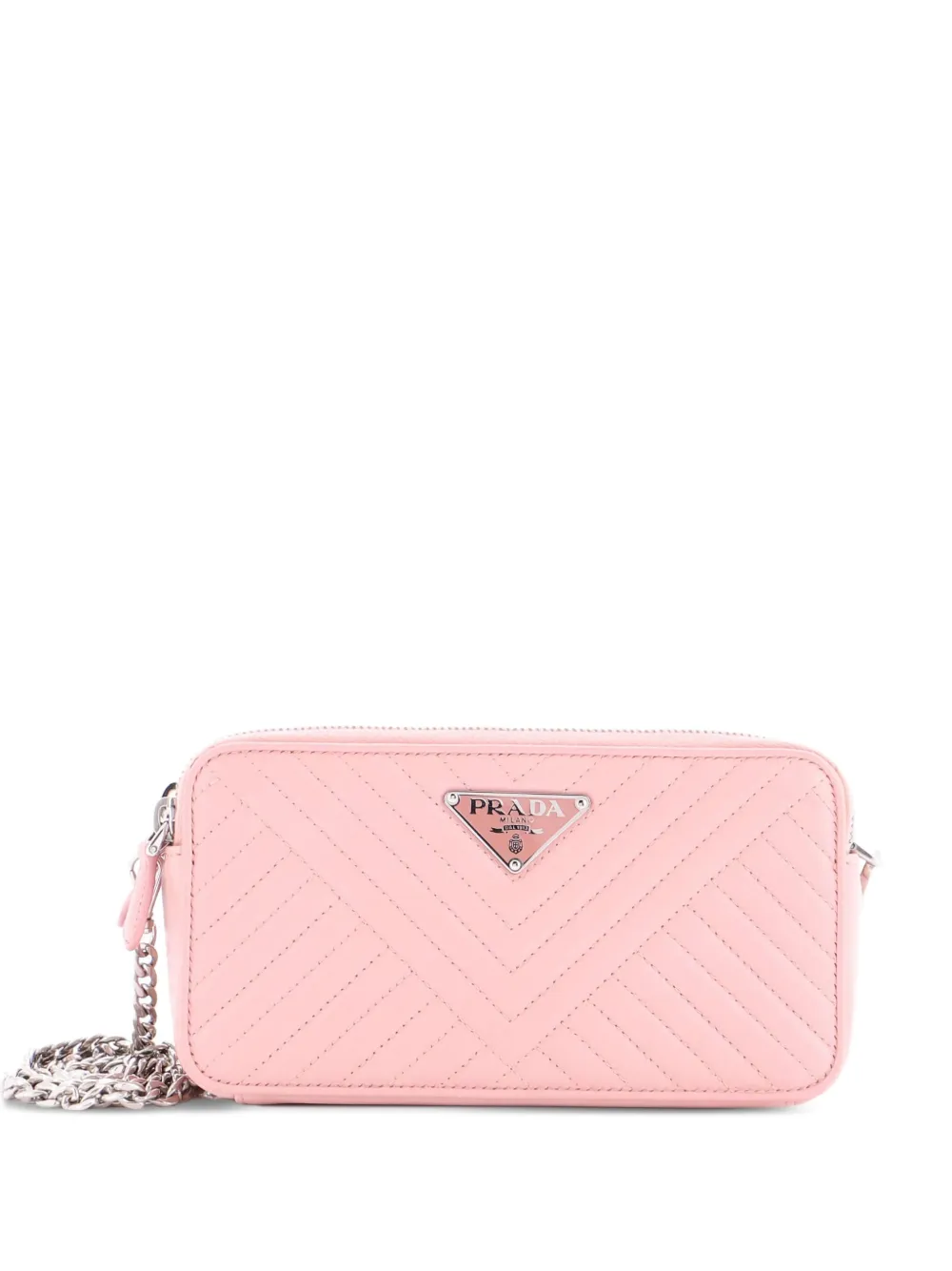Prada Pre-Owned Double Zip Wallet on Chain Crossbody Chevron Leather Mini shoulder bag | Pink | Image 1