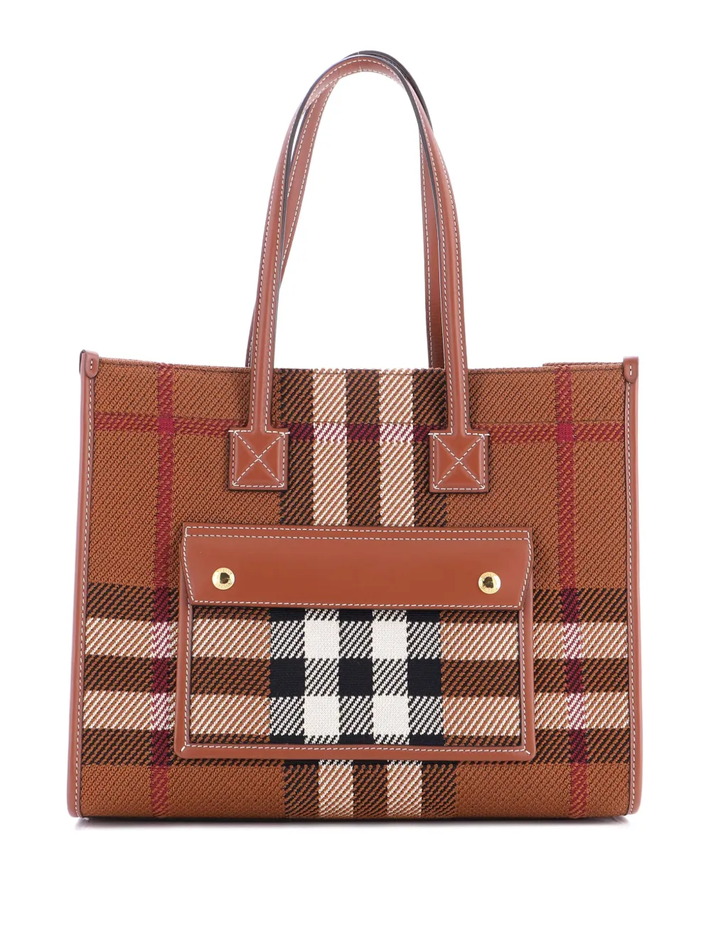Burberry Pre-Owned Freya Shopping Check Canvas with Leather Small tote Burberry Pre-Owned Freya Shopping Check Canvas with Leather Small tote