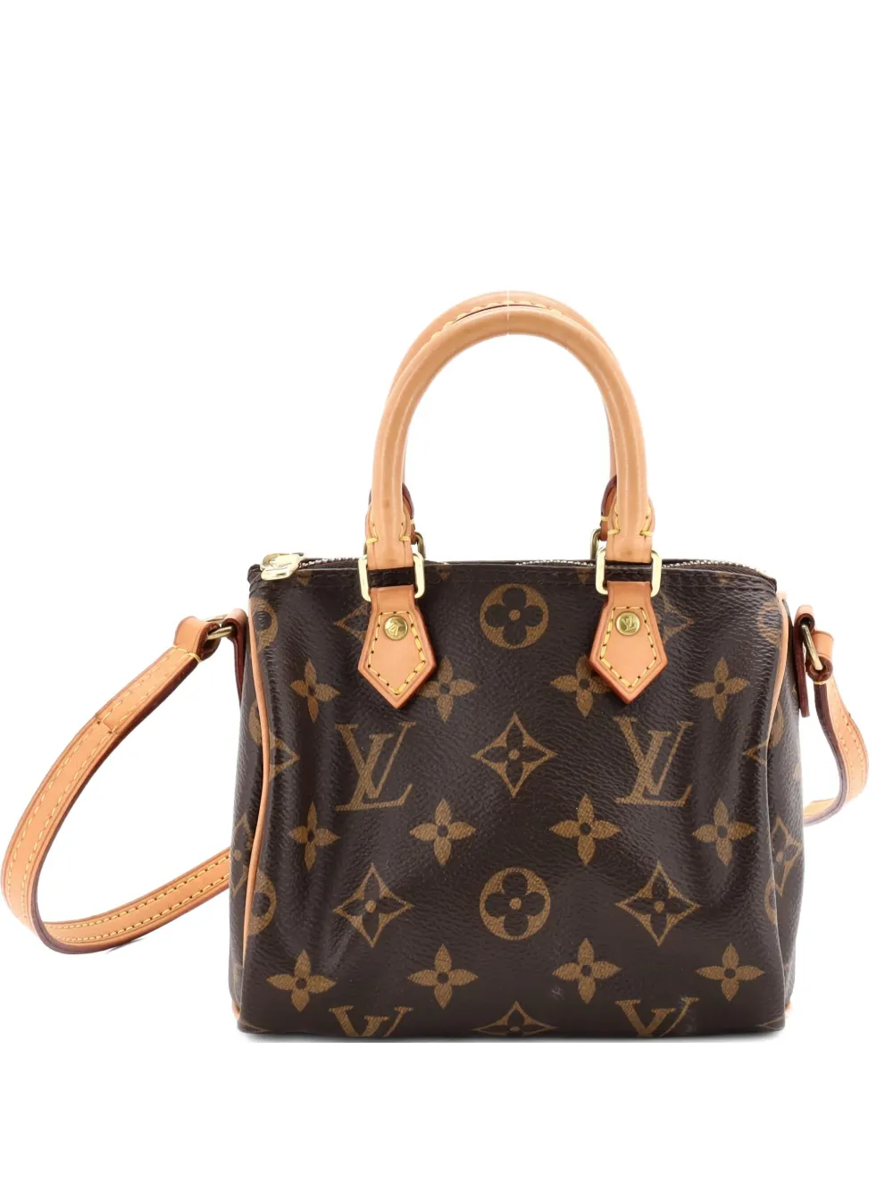 Pre-owned Louis Vuitton Speedy Bandouliere Bag Monogram Canvas Nano Crossbody Bag In Brown
