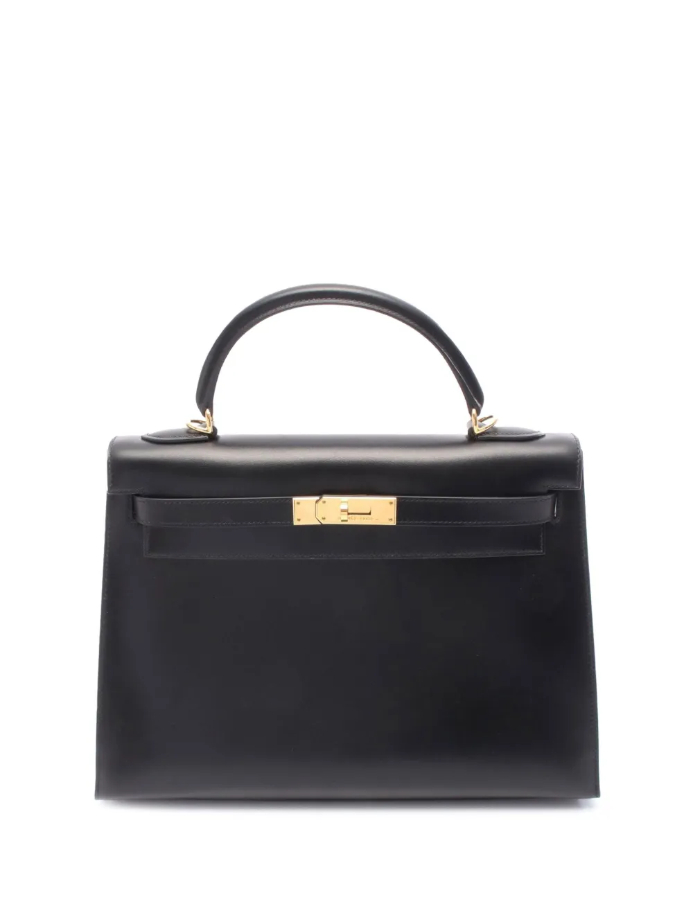 Pre-owned Hermes 2003 Box Calf Kelly Ii Sellier 32 Handbag In Black
