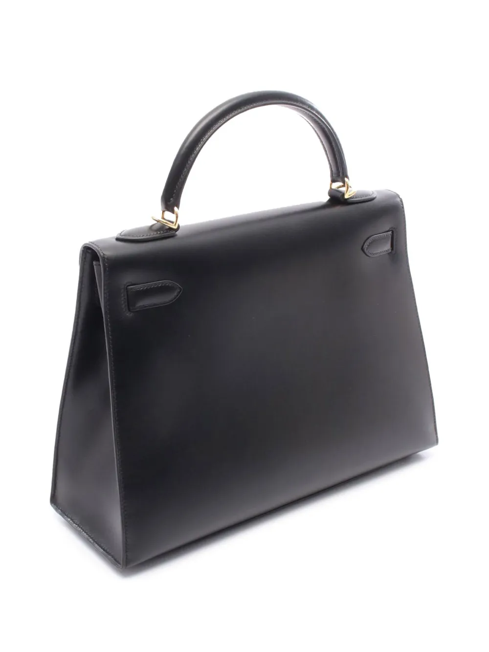 Pre-owned Hermes 2003 Box Calf Kelly Ii Sellier 32 Handbag In Black