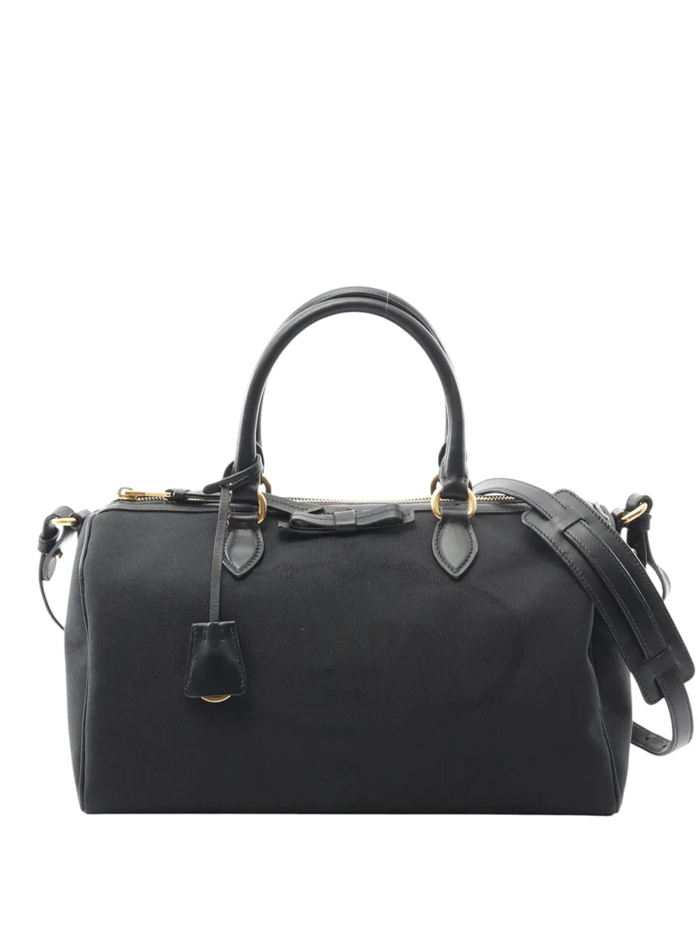 Prada Pre-Owned 2010-2025 キャンバス ロゴ ジャカード ボストン サッチェルバッグ - ブラック Prada Pre-Owned 2010-2025 キャンバス ロゴ ジャカード ボストン サッチェルバッグ - ブラック