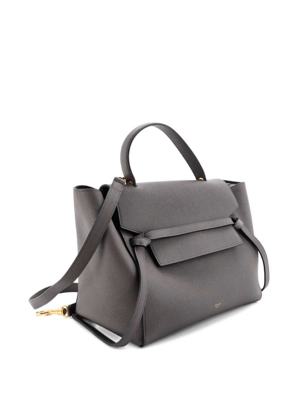 Pre-owned Celine Belt Bag Textured Leather Mini Shoulder Bag In Gray