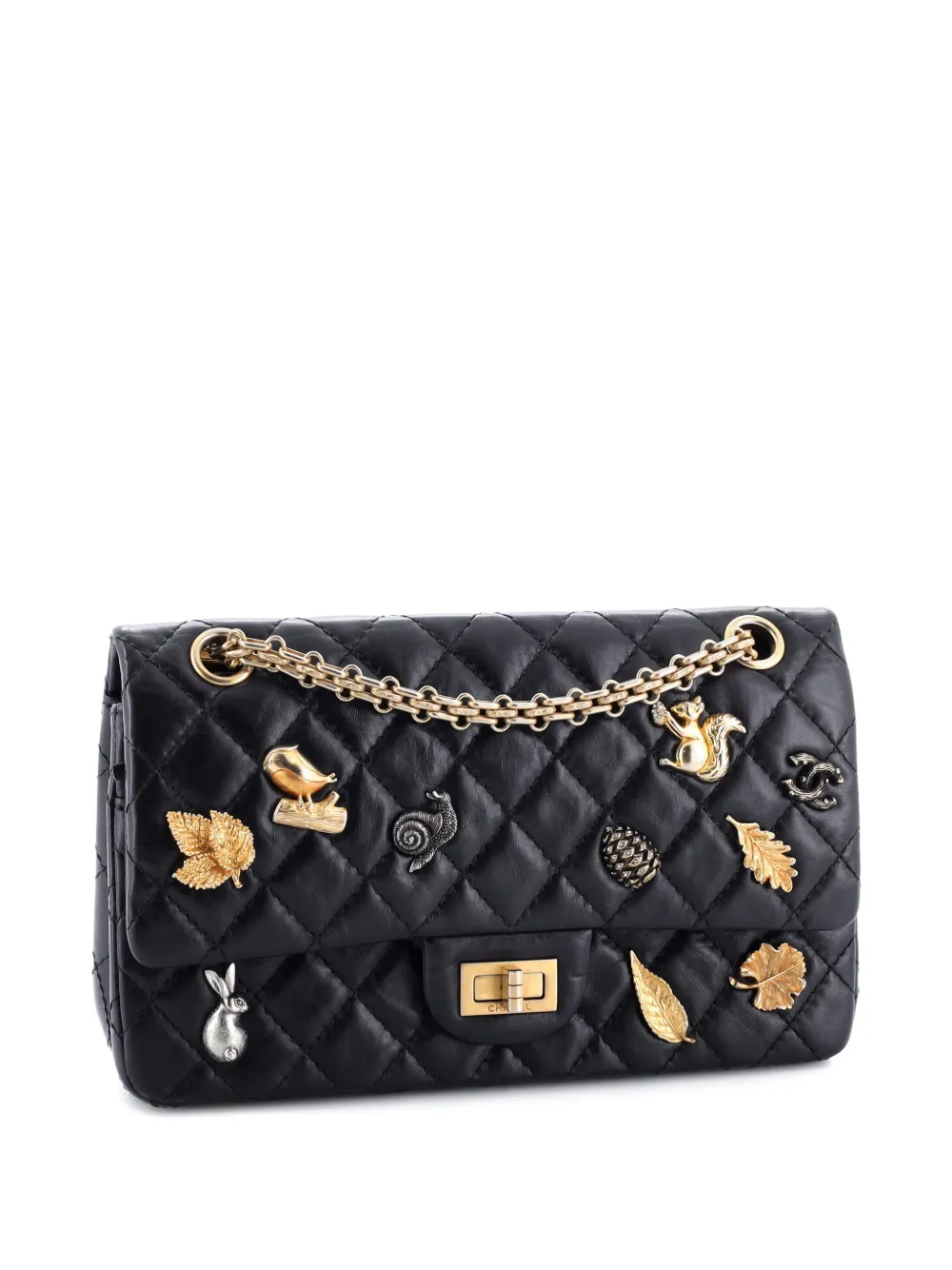 Pre-owned Chanel Lucky Charms Reissue 2.55 Flap Bag Quilted Aged Calfskin 225 Shoulder Bag In Black