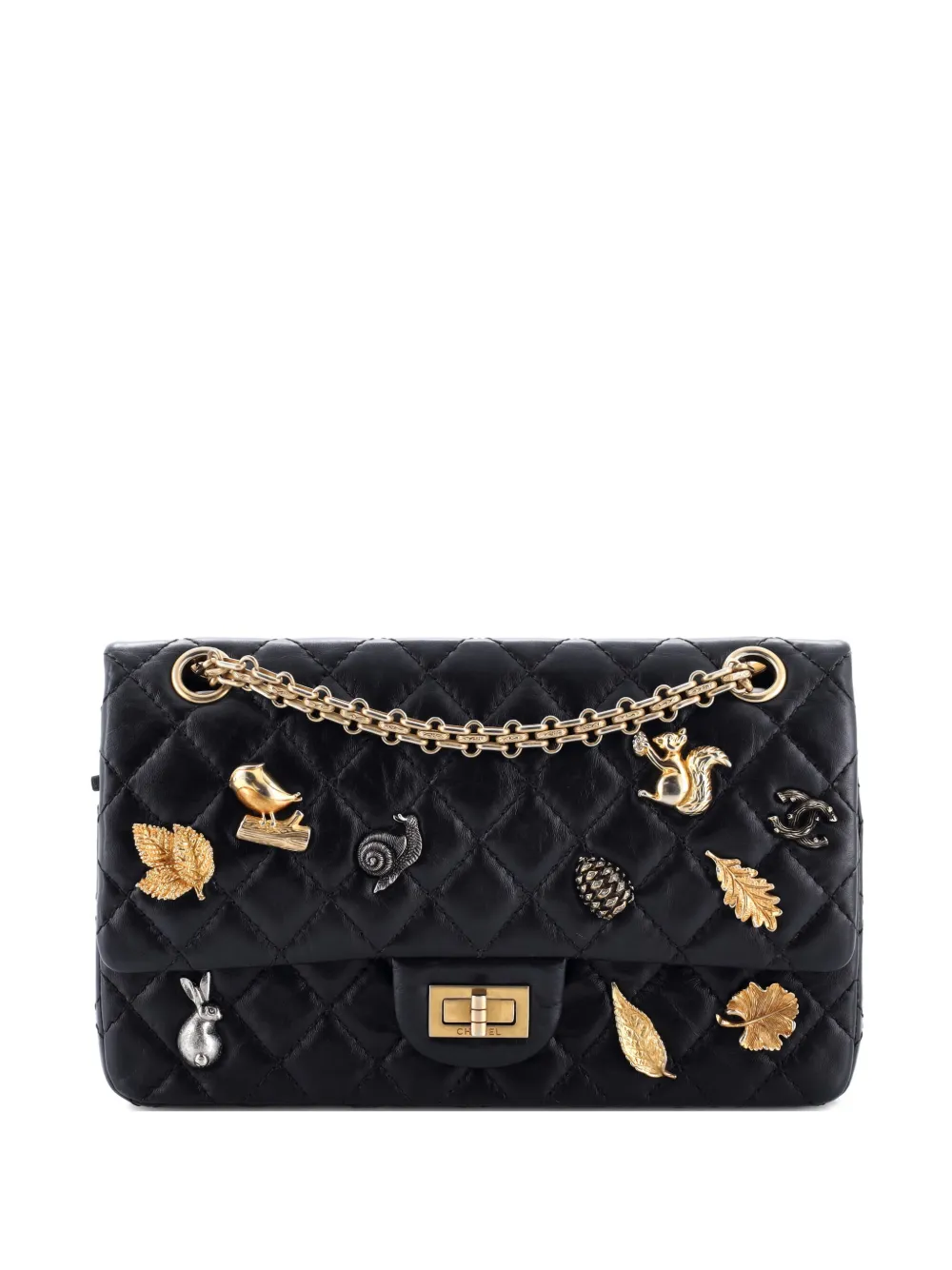 Pre-owned Chanel Lucky Charms Reissue 2.55 Flap Bag Quilted Aged Calfskin 225 Shoulder Bag In Black
