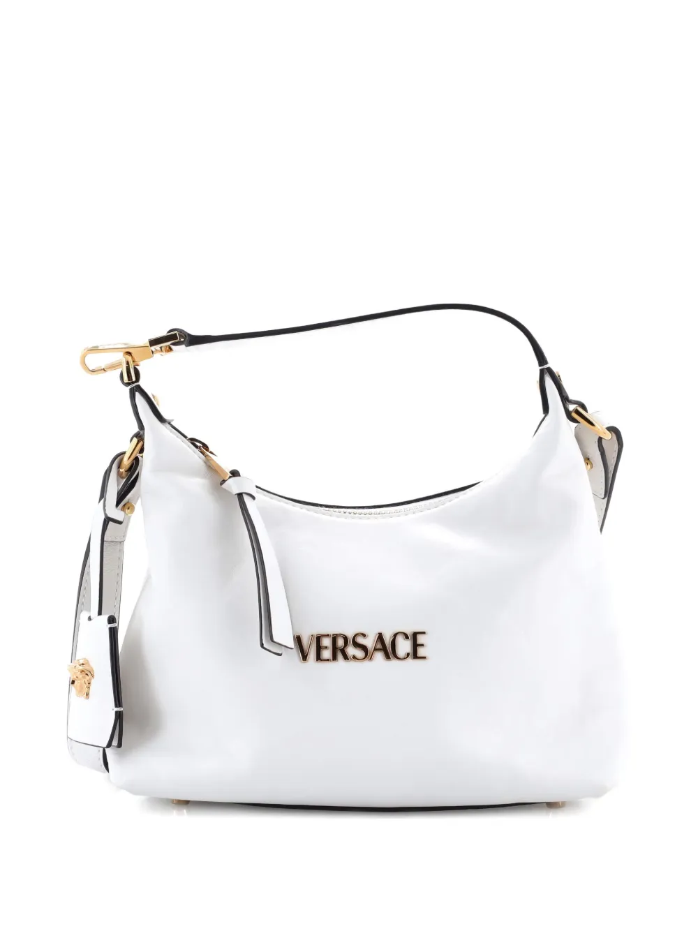 Pre-owned Versace Tag Leather Hobo Bag In White