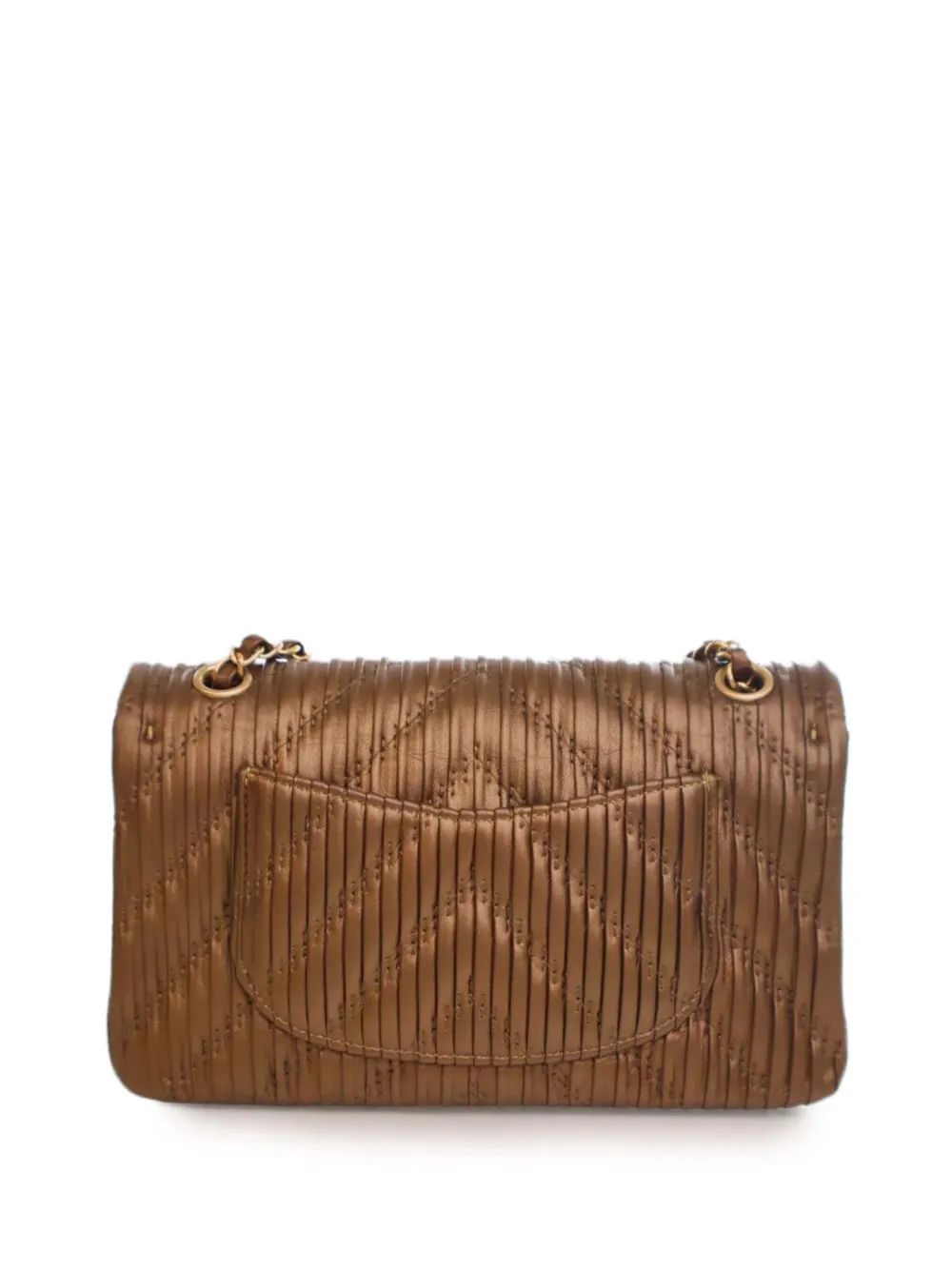 Pre-owned Chanel 2018 Medium Classic Chevron Calfskin Pleated Double Flap Shoulder Bag In Brown