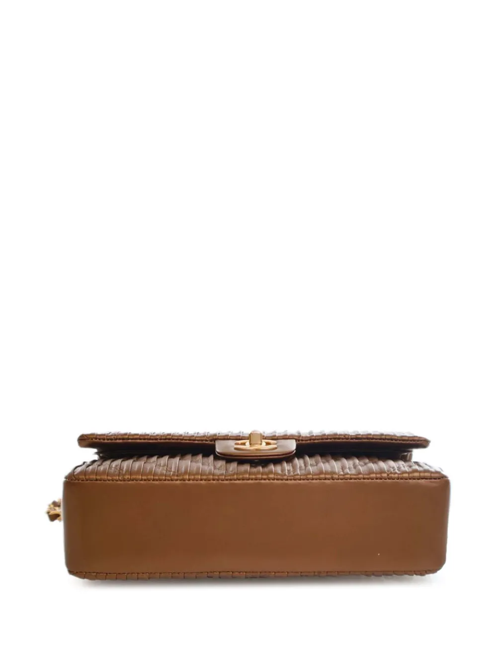 Pre-owned Chanel 2018 Medium Classic Chevron Calfskin Pleated Double Flap Shoulder Bag In Brown