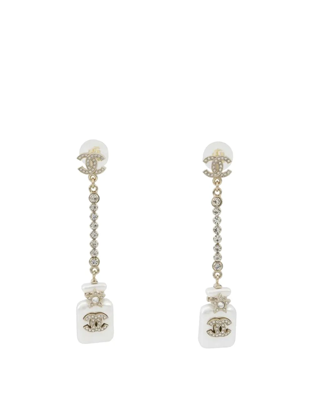 CHANEL Pre-Owned Orecchini CC placcati oro con pendente a forma di profumo con cristalli e perle 2023