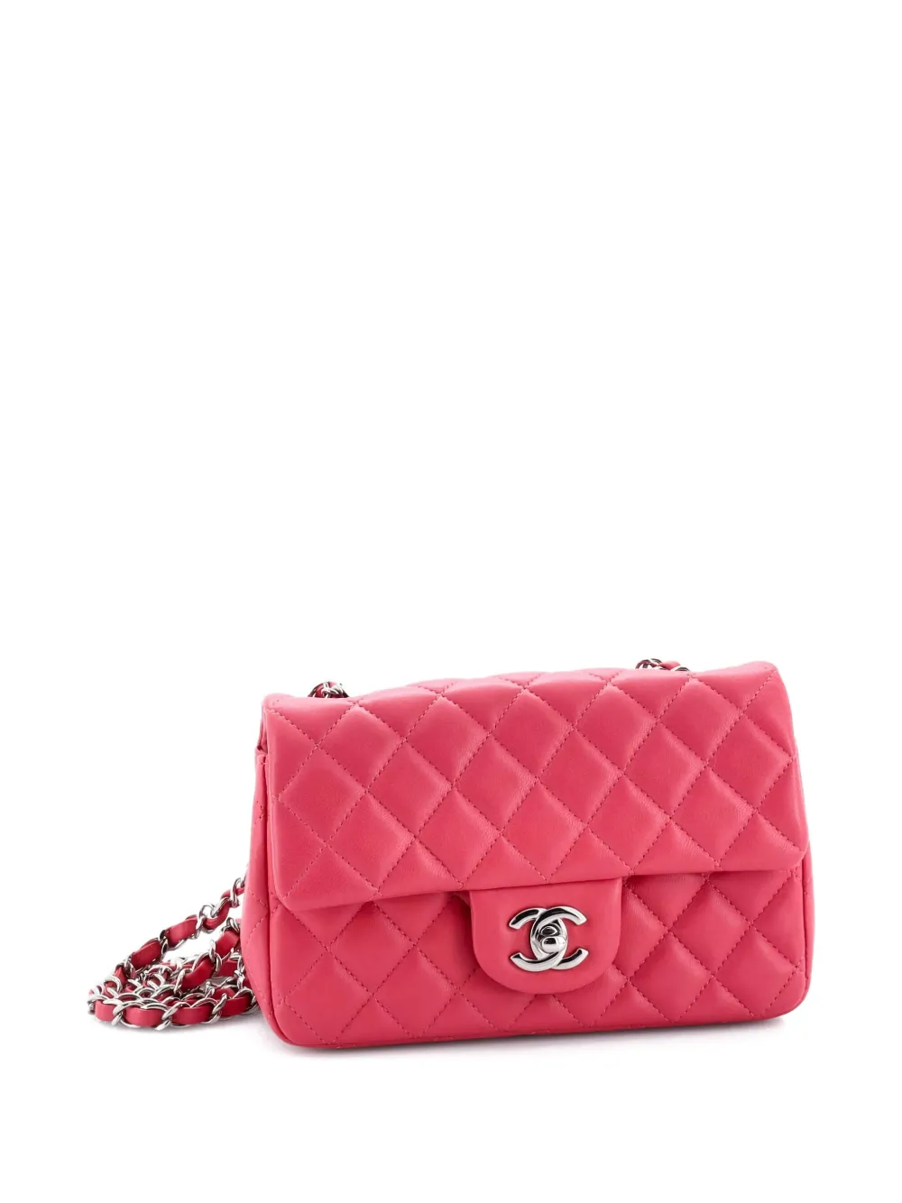 Pre-owned Chanel Classic Single Flap Bag Quilted Lambskin Mini Crossbody Bag In Pink