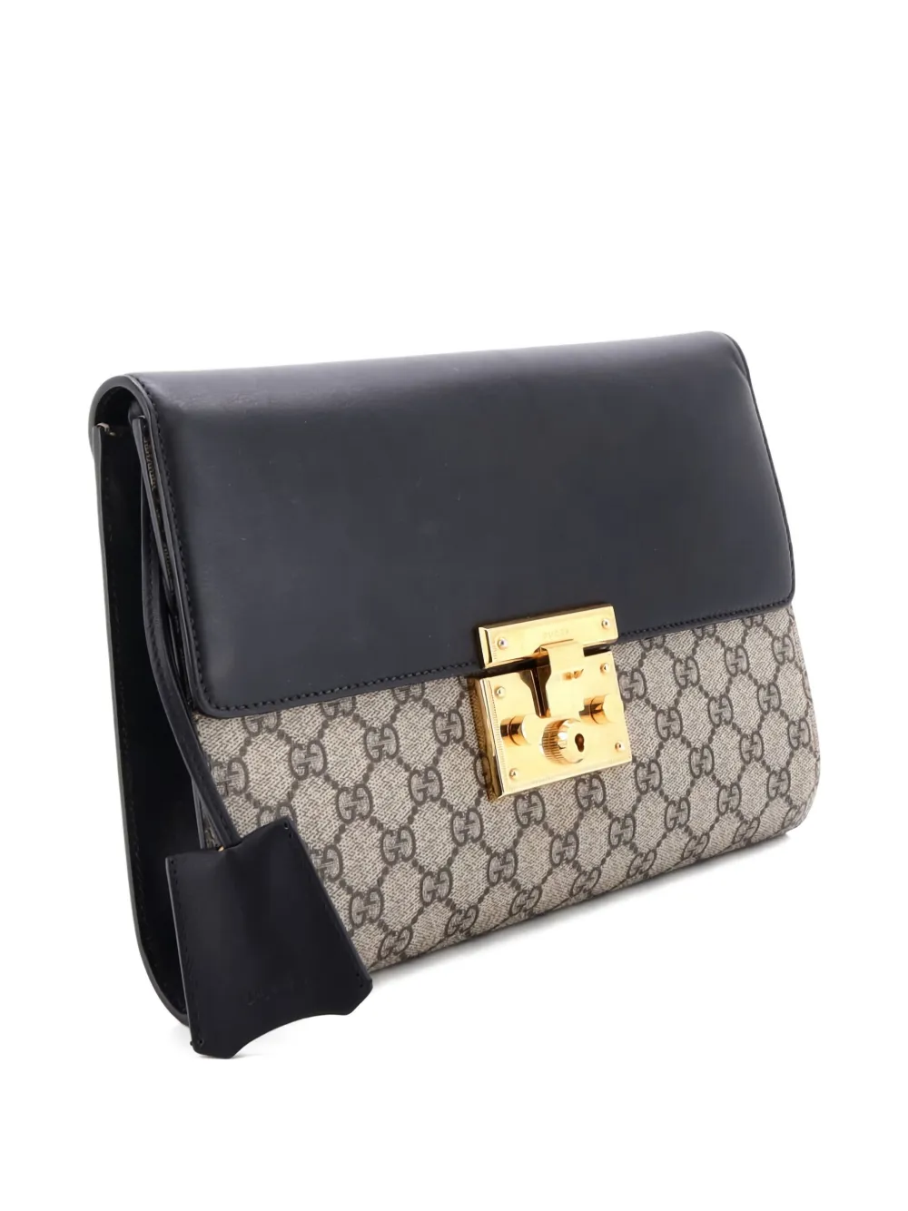 Pre-owned Gucci Padlock Gg Canvas And Leather Large Clutch Bag In Neutral