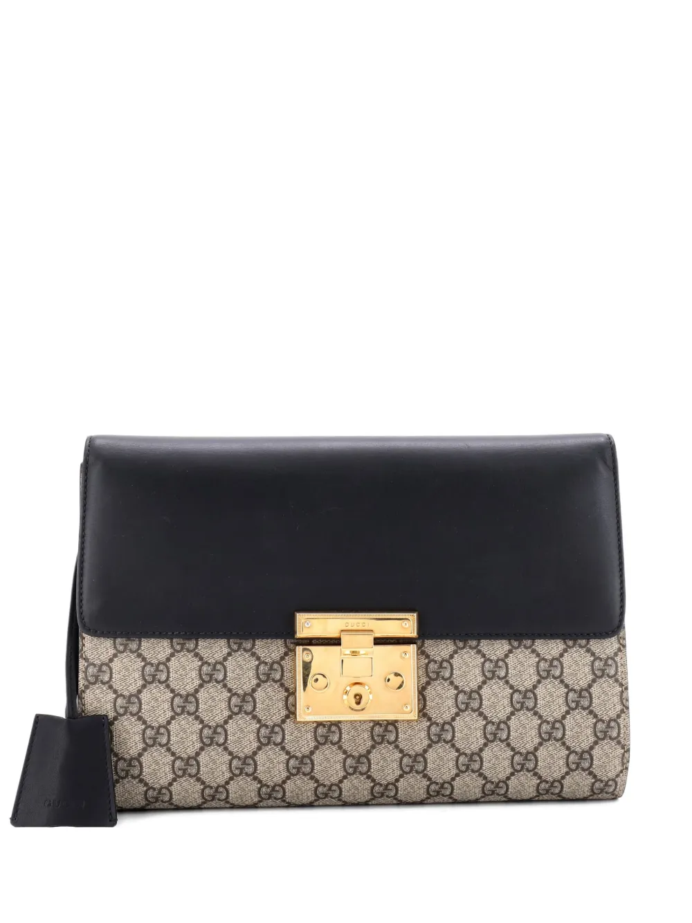 Pre-owned Gucci Padlock Gg Canvas And Leather Large Clutch Bag In Neutral