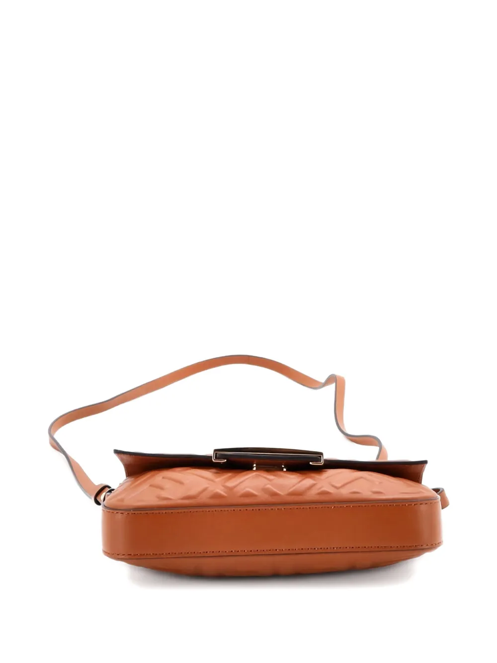 Pre-owned Fendi Midi Baguette Chain Bag Zucca Embossed Leather Small Shoulder Bag In Brown