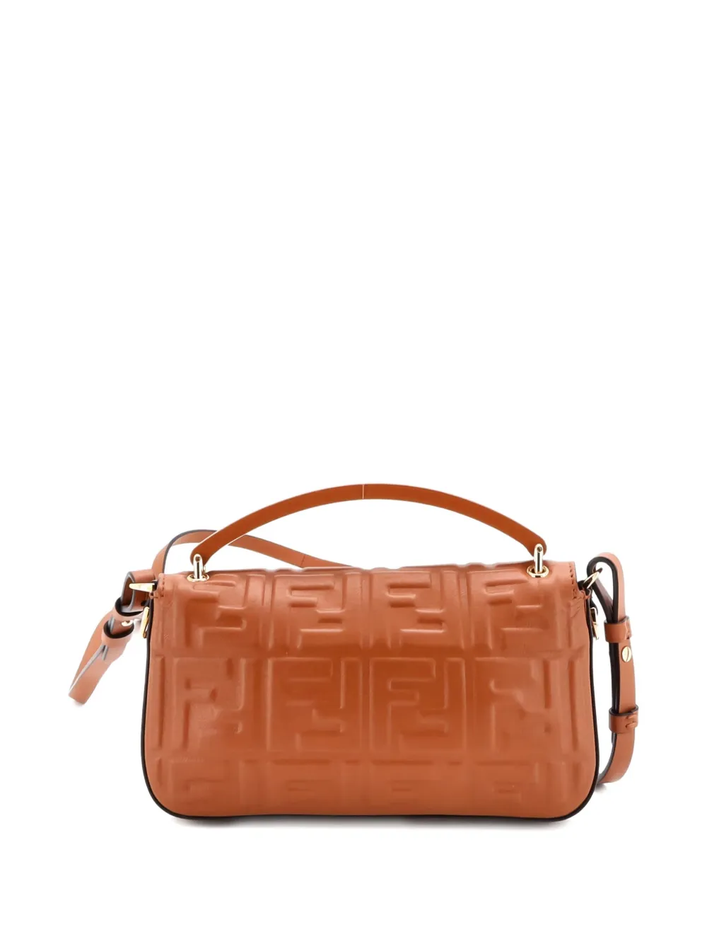 Pre-owned Fendi Midi Baguette Chain Bag Zucca Embossed Leather Small Shoulder Bag In Brown